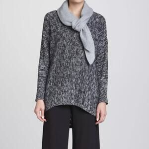 Eileen Fisher Marled Organic Cotton Knit Sweater Black Gray Small